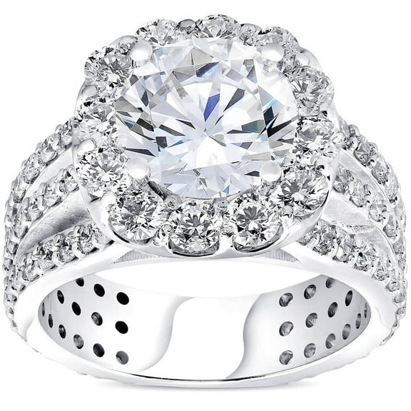 Pompeii 4 1/2ct Cushion Halo Diamond 3-Row Engagement Ring 14k White Gold Lab Grown