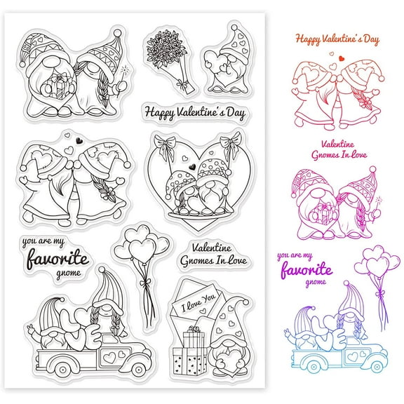 Valentine's Day Gnome Silicone Clear Stamps Flowers Hearts Transparent Stamps for Birthday Easter Valentine's Day Cards Making DIY Scrapbooking Photo Album Decoration Paper Craft Multi-color