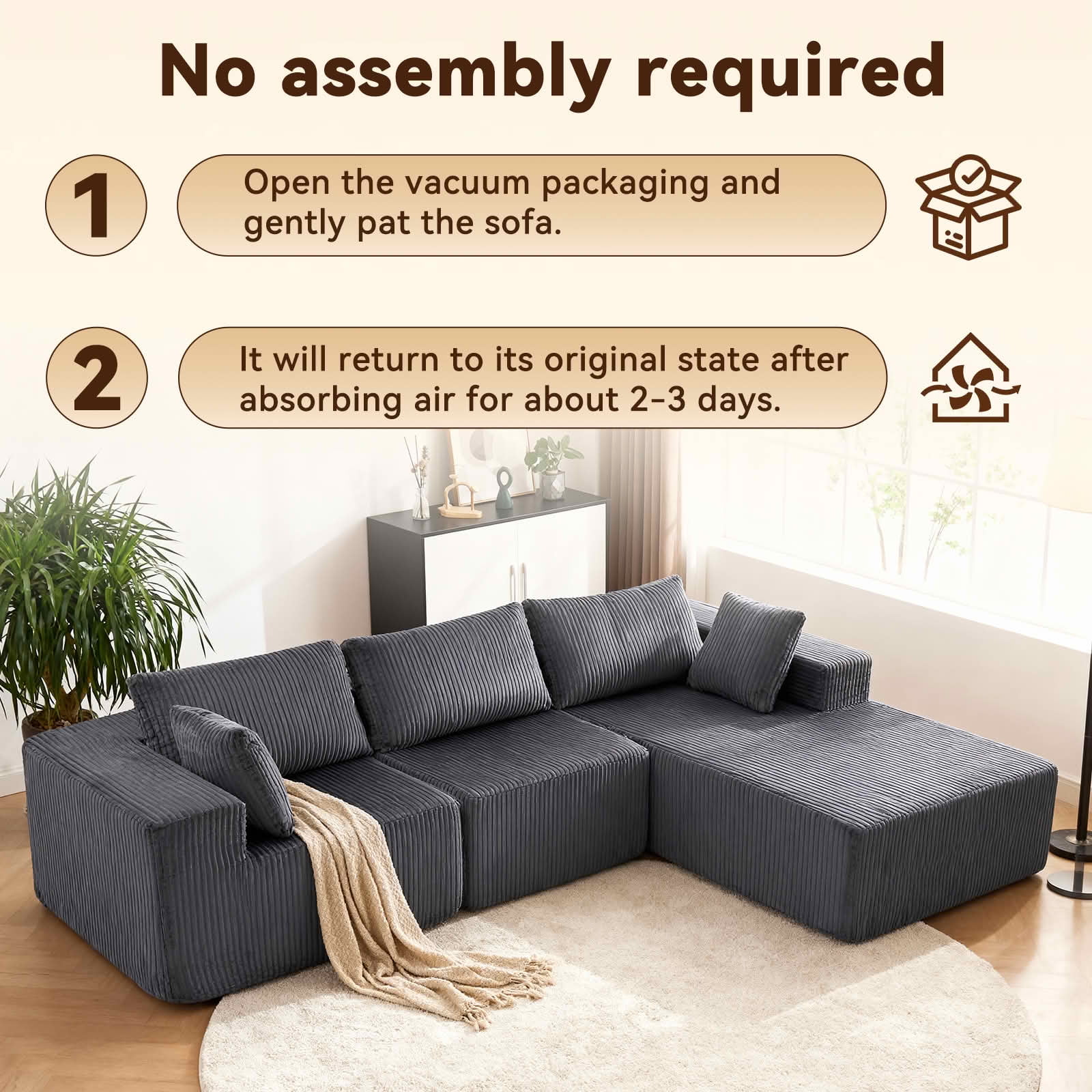 MAYEERTY 108-Inch Modern Modular L-Shaped Sofa, Upholstered Boneless Sofa with Lounge Chair