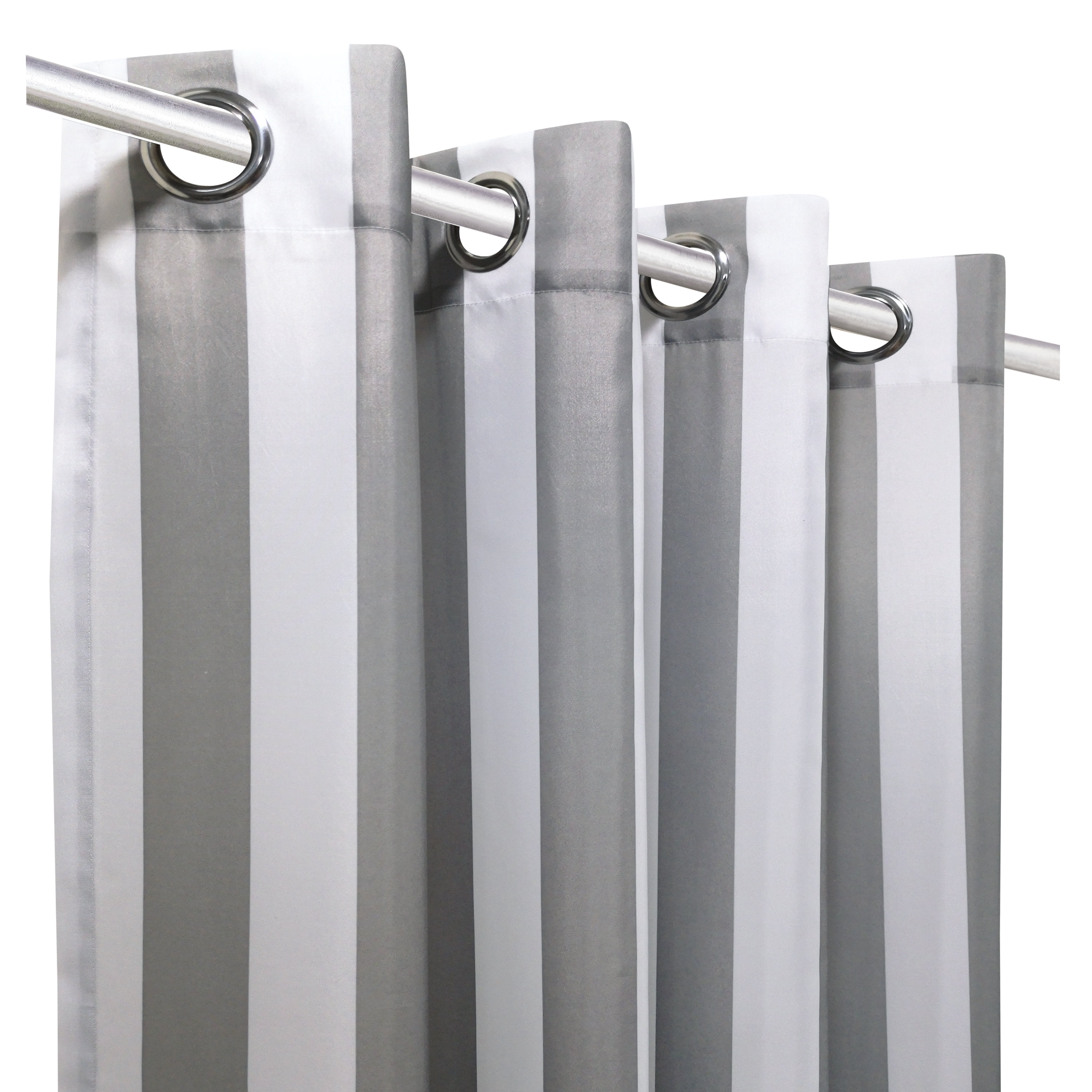 Seaside Stripe Indoor/Outdoor Grommet Curtain Panel - Pair each 50" x 108" in Alloy Grey