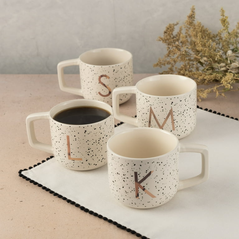 Thyme & Table 13.5 fl oz Monogram J White Speckled Stoneware Mug
