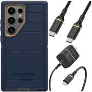 OtterBox Samsung Galaxy S24 Ultra (Only) - Defender Series Pro Case - Blue Suede Shoes - Case Only - Screenless - Rugged & Durable - with Port Protection - USB-C to USB-C Wall Charging Kit, 20W.