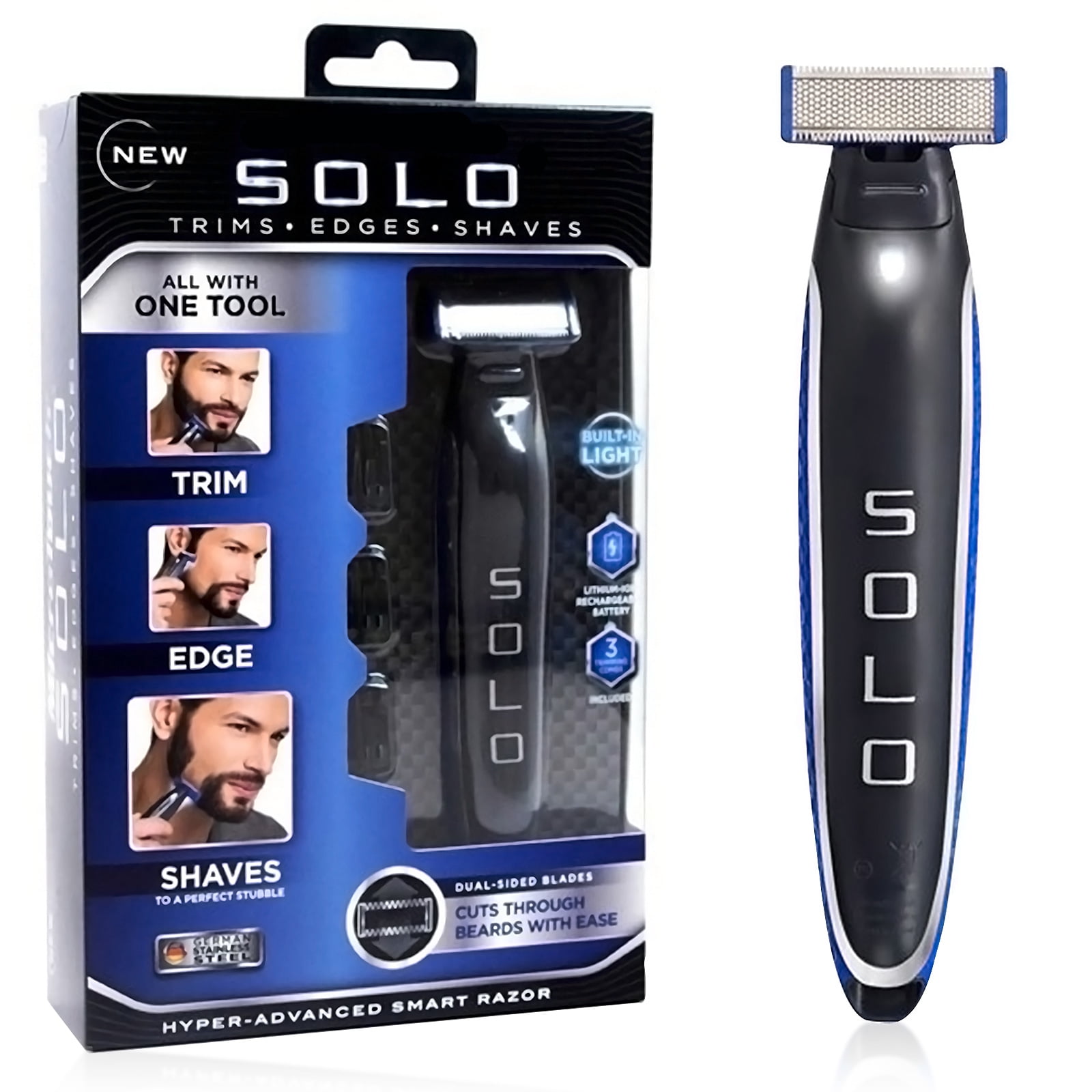 Men's SOLO Rechargeable Trimmer Razor Shaver Edges W/3 Combs Electric Shave NEW 