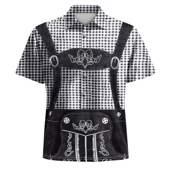 XIAOCHA Men's Oktoberfest Themed Shirt Short Sleeve Collared Button Up Gingham Print Tee Festive Bavarian Style Casual Party Top