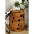 thumbnail image 3 of DecMode 14" x 18" Brown Teak Wood Handmade Live Edge Accent Table with Brick Inspired Design, 1-Piece, 3 of 7