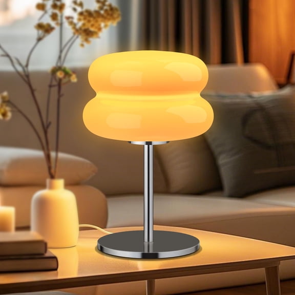 LAFAYTTE Glass Mushroom Lamp, Retro Bedside Small Lamps, 3 Colors Led Light for Bedroom, Living Room, Unique Home Decor, Orange