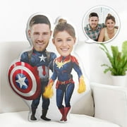 Valentine's Day Gift Custom Photo Pillow Personalized Superhero Pillow Customized Couple Pillow Captain America and Captain Marvel Pillow