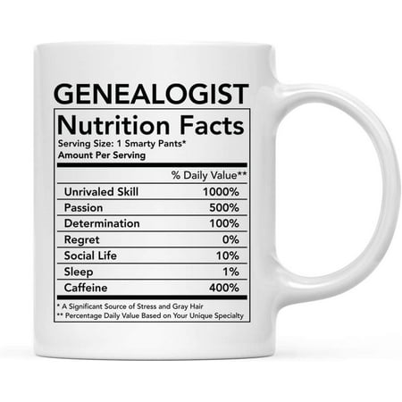 

Funny 11oz. Ceramic Coffee Tea Mug Thank You Gift Genealogist Nutritional Facts 1-Pack