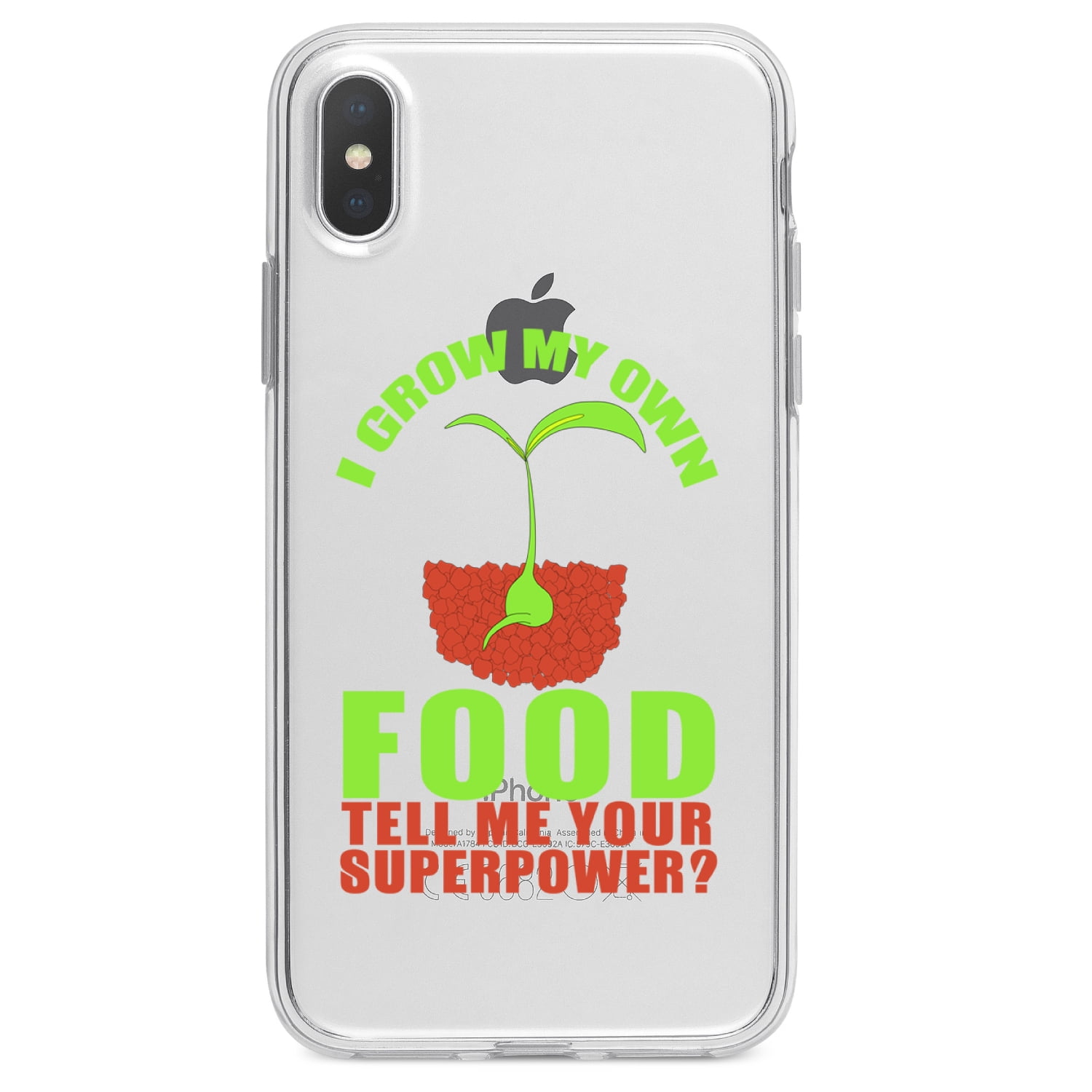 DistinctInk Clear Shockproof Hybrid Case for iPhone XS Max (6.5" Screen) - TPU Bumper Acrylic Back Tempered Glass Screen Protector - I Grow My Own Food Tell Me Your Superpower