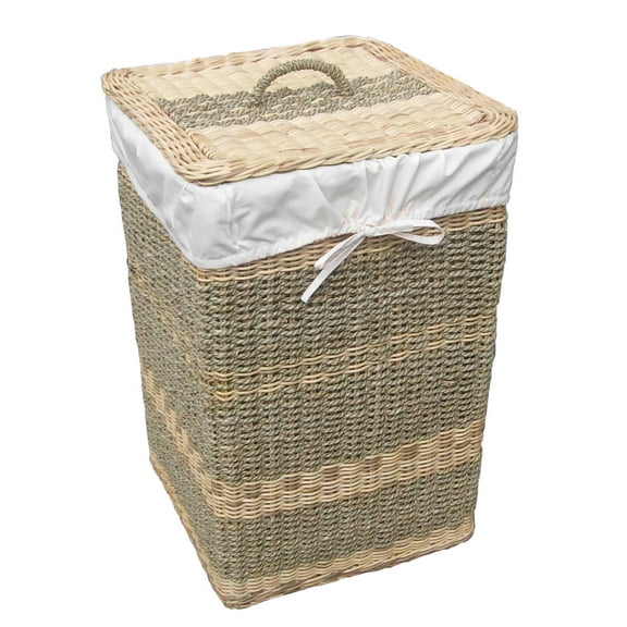 D-Art Collection Square Wicker/Rattan and Linen Costa Laundry Hamper in Natural