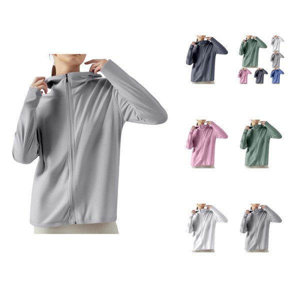 Women's Ice Silk Protective Hooded Sunscreen Jacket Pure Color Lightweight Breathable For Summer Outdoors Cardigan Sweaters for Women