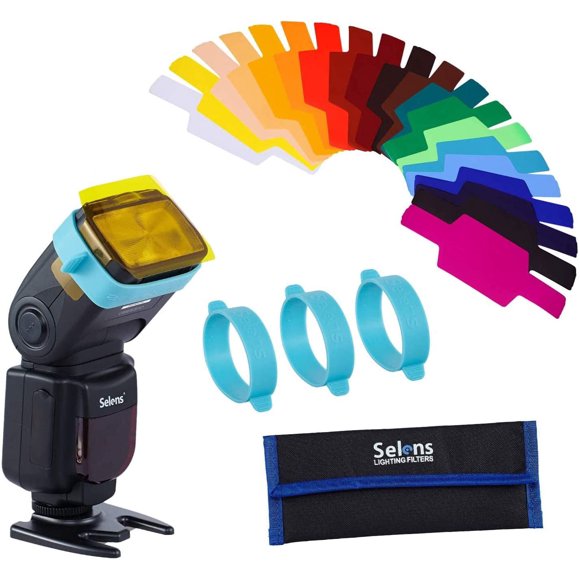 Universal Flash Gels Lighting Filter 20 pcs Combination Kits for Camera Flashlight with 3 Gel-Bands, Camera