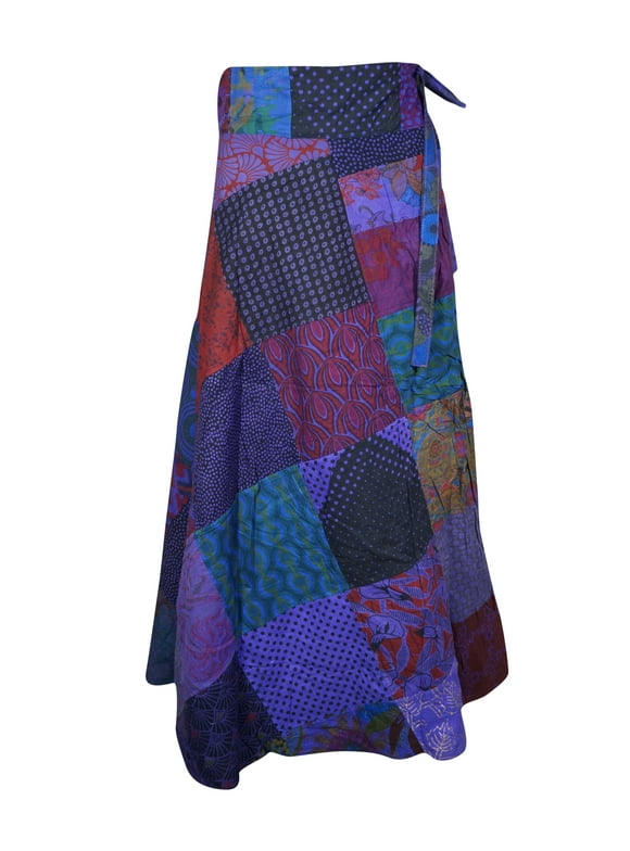 Mogul Women Cotton Patchwork Long Wrap Skirt Printed Beach Cover Up Summer Sarong Dresses