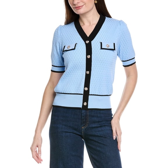 Nanette Nanette Lepore womens Short Sleeve Cardigan Top, XL, Navy