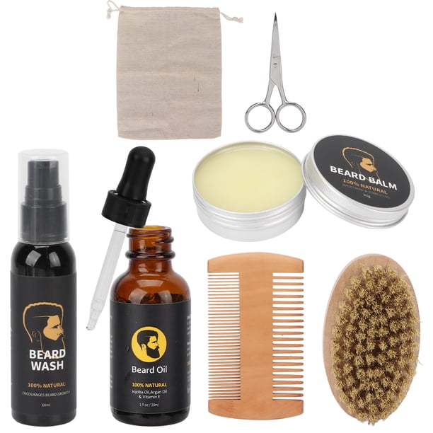 Kit de 7 piezas para el cuidado de la barba masculina, cepillo profesional para barba, peine, aceite, crema y bigote, juego de regalo para hombres