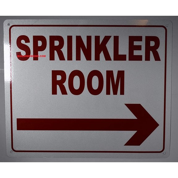 Sprinkler Room with Arrow Right Sign, Engineer Grade Reflective Aluminum Sign (White,Aluminum 12X10)(ref-2022-4)