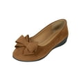 thumbnail image 2 of CQONEPT Women's Bowknot Dress Flat Shoes Ballet Low Wedge Round Toe Slip Ons Comfy Casual Flats Dressy Office Work Shoes Brown 41, 2 of 7