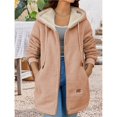 thumbnail image 4 of Chaqueta con Cremallera y Bolsillos para Mujer, Sudadera Larga Extragrande con Capucha, Abrigo Afelpado y Cálido. Caqui XXL, 4 of 8