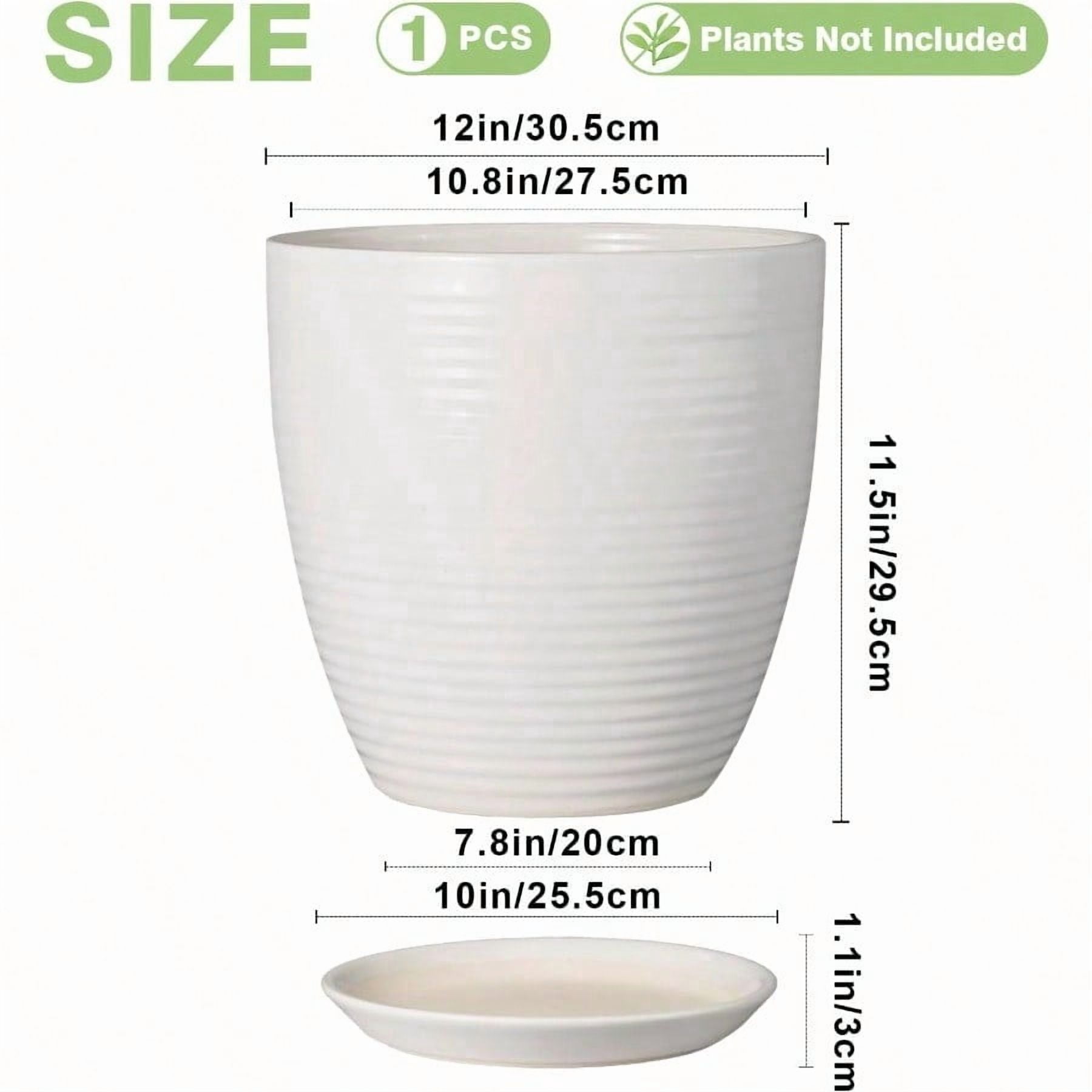12 Inch Ceramic Planter Pot, Large Planter with Drainage Hole and Saucer Round Flower Pot for Indoor Outdoor Plants, White