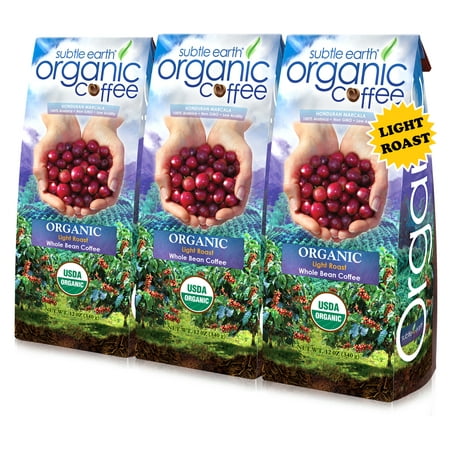 (3 Pack) Subtle Earth Organic Light Roast Whole Bean Coffee, 12 (Best Organic Coffee Beans Uk)