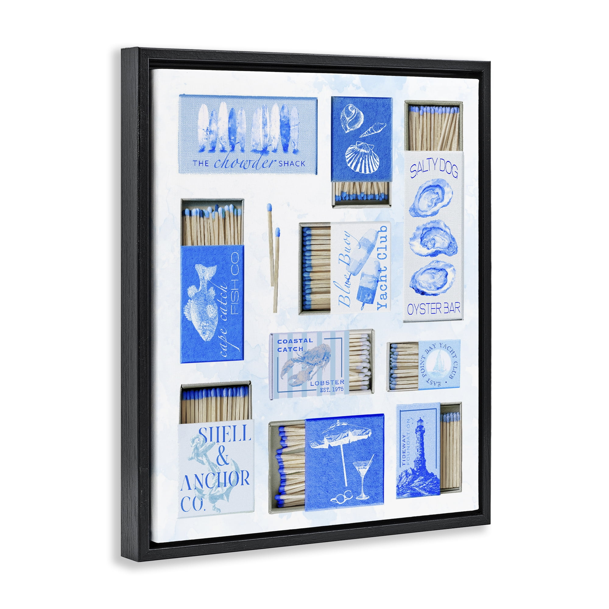 Blue Coastal Matchboxes Black Framed Floater Canvas Wall Art, design by Ziwei Li