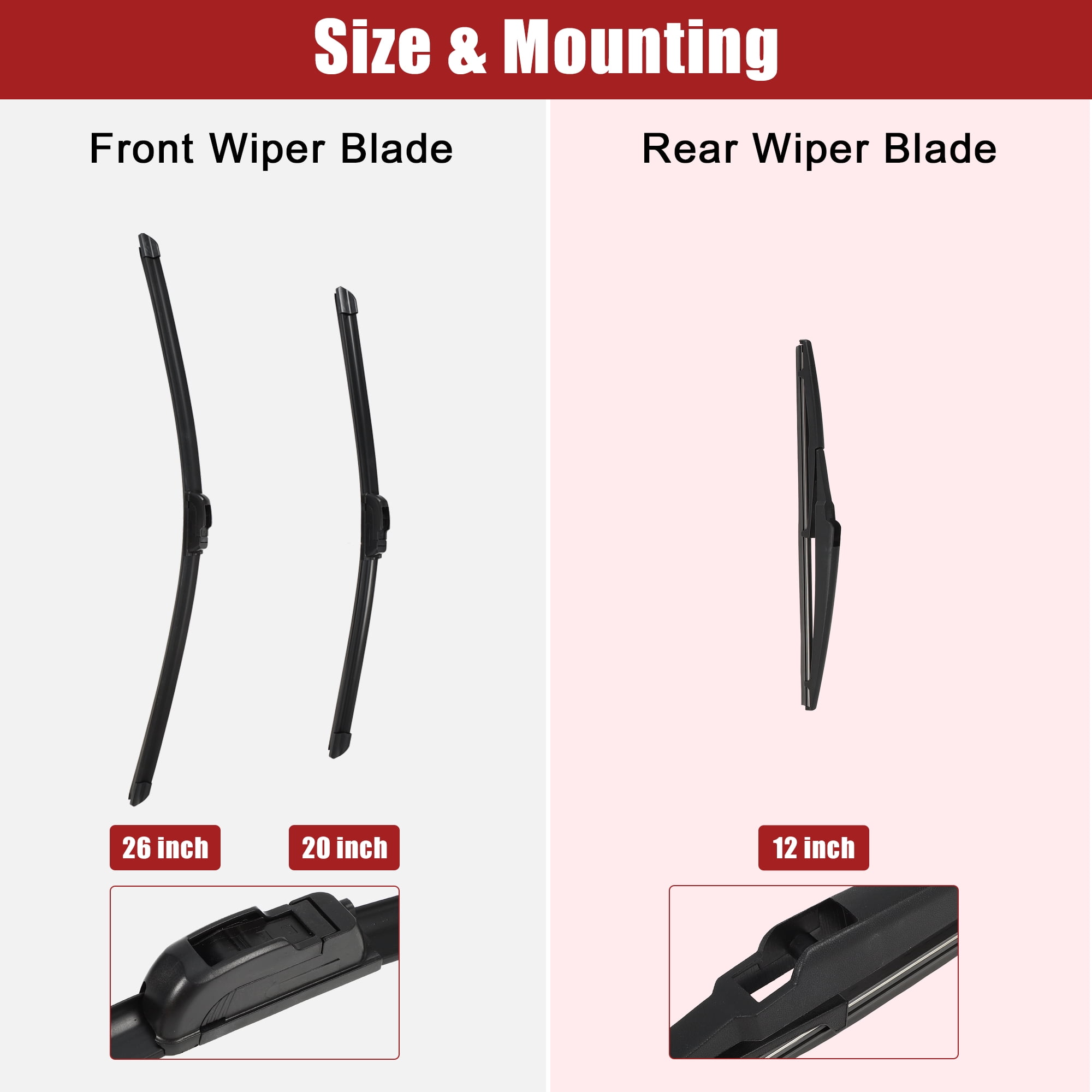 Unique Bargains 3Pcs 26" 19" 16" Front Rear Windshield Wiper Blade Set for Prius