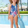 thumbnail image 3 of Uorisanigo Blue Palm Tree Girls Swimsuits Kids Size 5-6 One-Piece Summer Beach Bathing Suit with Criss-Cross Straps Pool Party Swimwear, 3 of 7