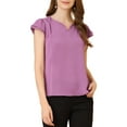 thumbnail image 5 of Allegra K Women's Solid V Neck Cap Short Sleeves Work Blouse, 5 of 6