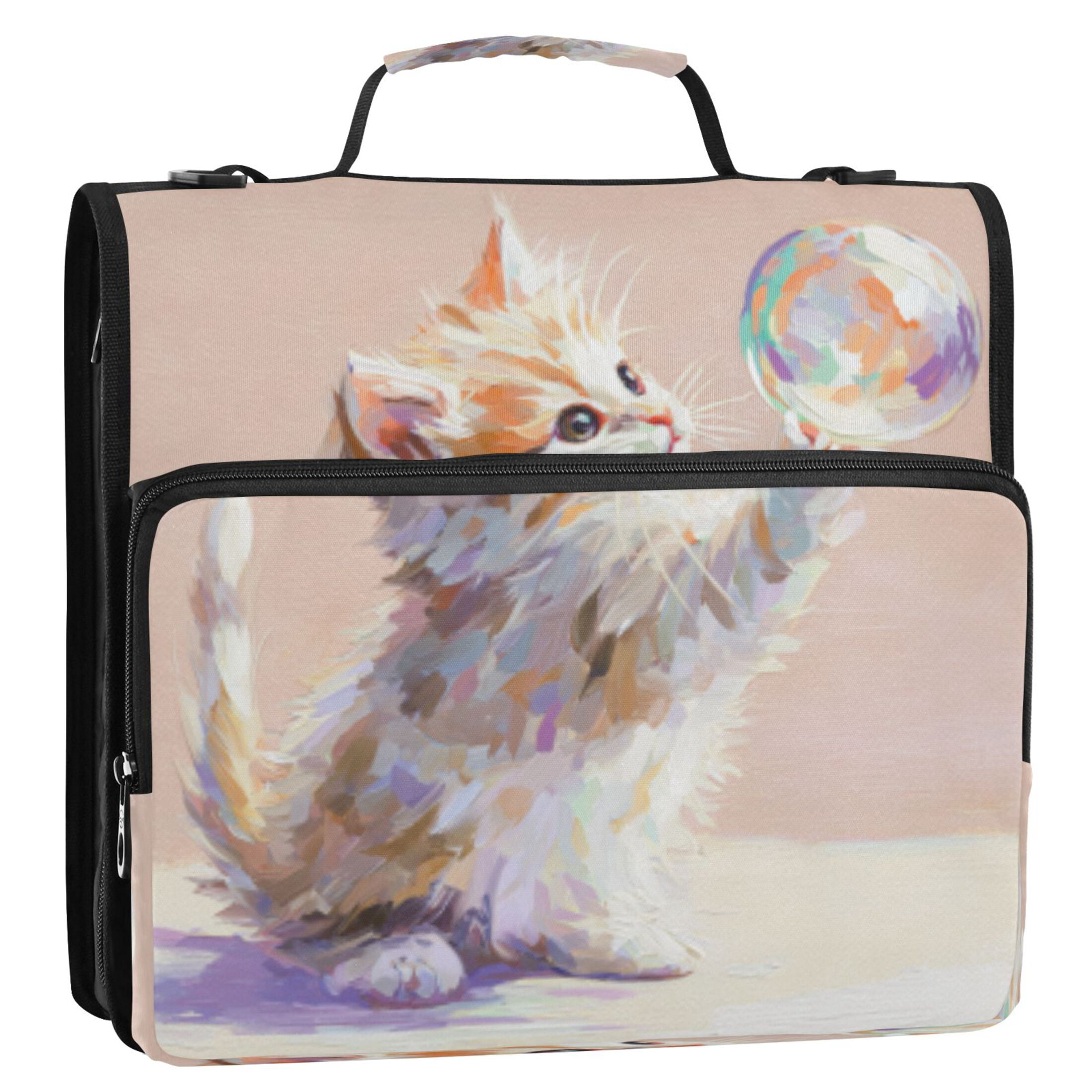 DIXRUYEE Zipper Binder trapper keeper Documents Organized Design Kitten & Bubble Printed