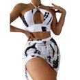 thumbnail image 1 of Conjunto de traje de baño de bikini con cuello halter cruzado para mujer Traje de baño de 3 piezas con falda de playa Negro Blanco XL, 1 of 8