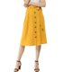 thumbnail image 1 of Falda de rodilla con cinturón y cintura alta elástica INSPIRE CHIC para mujer con botones frontales amarilla L, 1 of 7