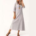 thumbnail image 5 of Robe Tailleur pour Femme Robe pour Femmes Longue Robe Bohème de Plage Élégante Robe Maxi Robe à Col en V Robe à Manches 3/4 Rose Pâle L, 5 of 5