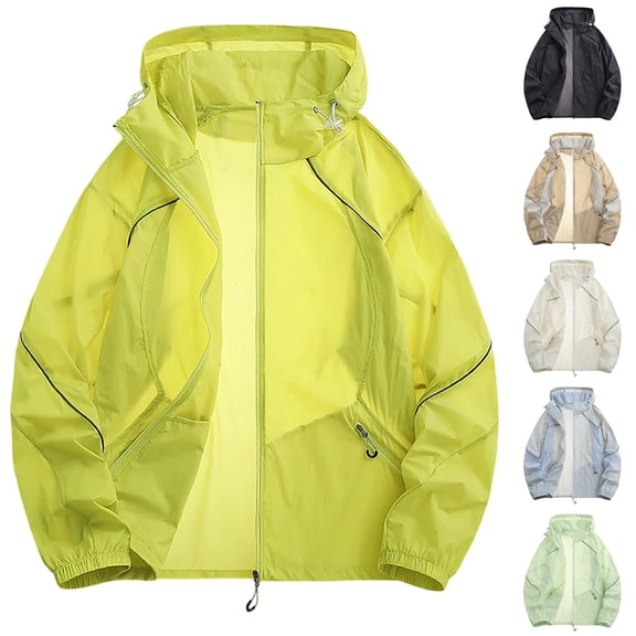 UVEASISHA Mens Sun Protection Windbreaker Jackets Big and Tall Lightweight UV Protection Hooded Jacket for Fishing Cycling Hiking Outdoor Travel Beige L