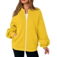 thumbnail image 5 of Women's Zip Up Sweatshirts No Hood Long Sleeve Solid Sweatshirts Casual Spring Fall Lightweight Oversized Bomber Jackets, 2XL, 5 of 7