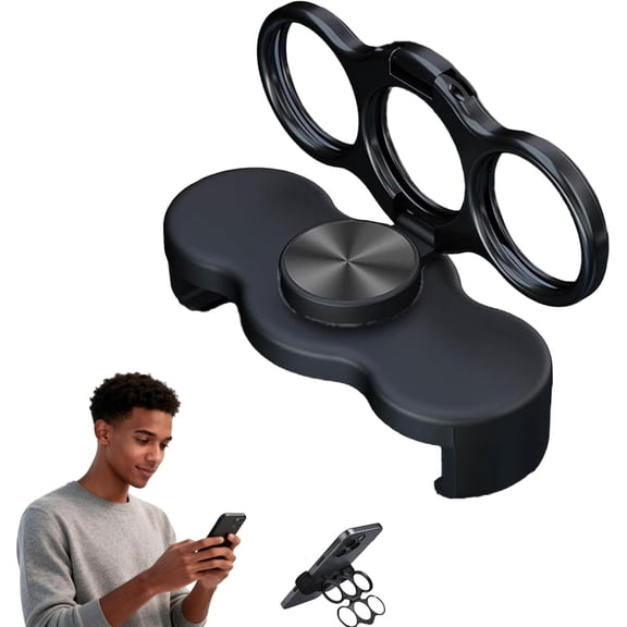 Dual-Ring Three-Finger Back Clip Holder, Multipurpose 360° Rotation Foldable Magnetic Phone Grip Stand, Back Clip Mount Mobile Support Compatible with Smartphones, for Car Office Desk (Black)Z