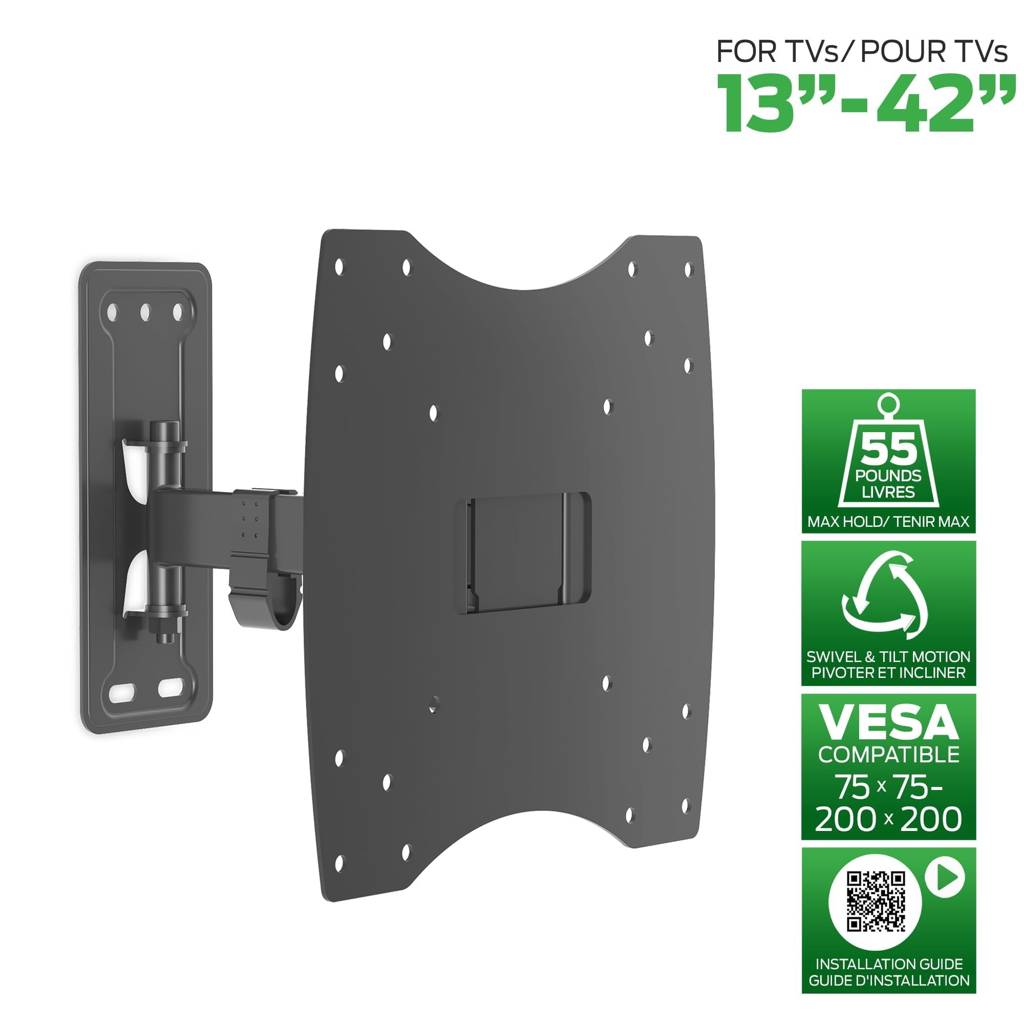 Xtreme Full Motion Wall Mount For 13-42 Inch Flat-Panel TVs, Swivels/Tilts, Holds 55 lbs
