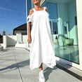 thumbnail image 5 of Women's Cold Shoulder Dresses Loose Square Neck Textured Midi Dress with Pockets Breathable Vacation Summer Dress White 2XL, 5 of 9