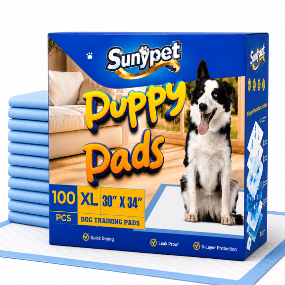 Sunypet Puppy Pads Disposable Dog Potty Training Pads, Quick Dry, Ultra Absorbent, XL 30"x34", 100ct