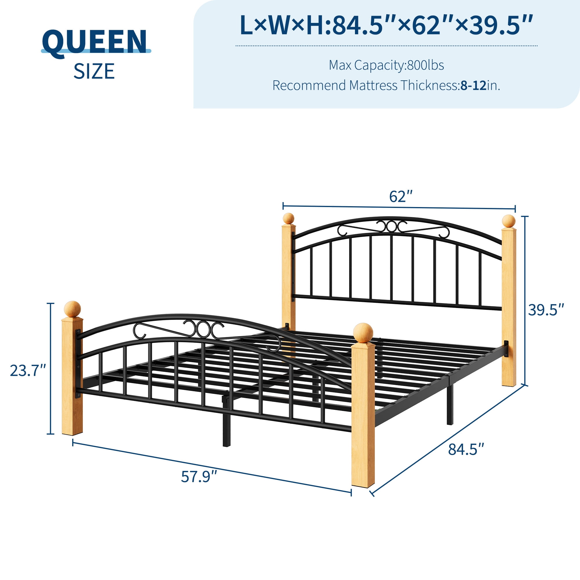 Industrial Twin/Full/Queen/King Size Metal Platform Bed Frame, Mattress Foundation with Victorian Style, Iron-Art Headboard/Footboard/Under Bed Storage/No Box Spring Needed