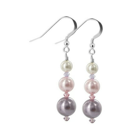 Multi Stone Dangle - Gem Avenue 925 Sterling Silver Multi Simulated Pearl Dangle Earrings