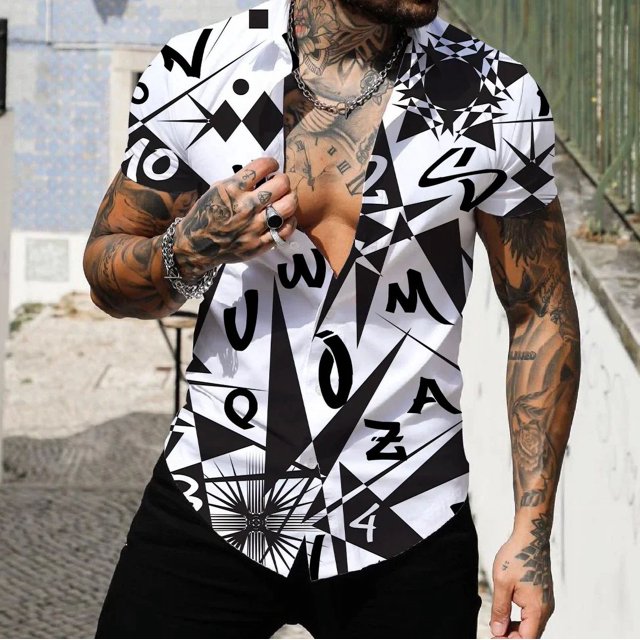 Chemise à Manches Courtes Style Britannique Décontractée Imprimée 3D d'Été pour Hommes