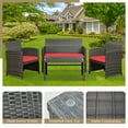 thumbnail image 3 of Walsunny Outdoor Patio Rattan Wicker Furniture Conversation Set 4 Piece with Cushions Tempered Glass Tabletop,Red, 3 of 11