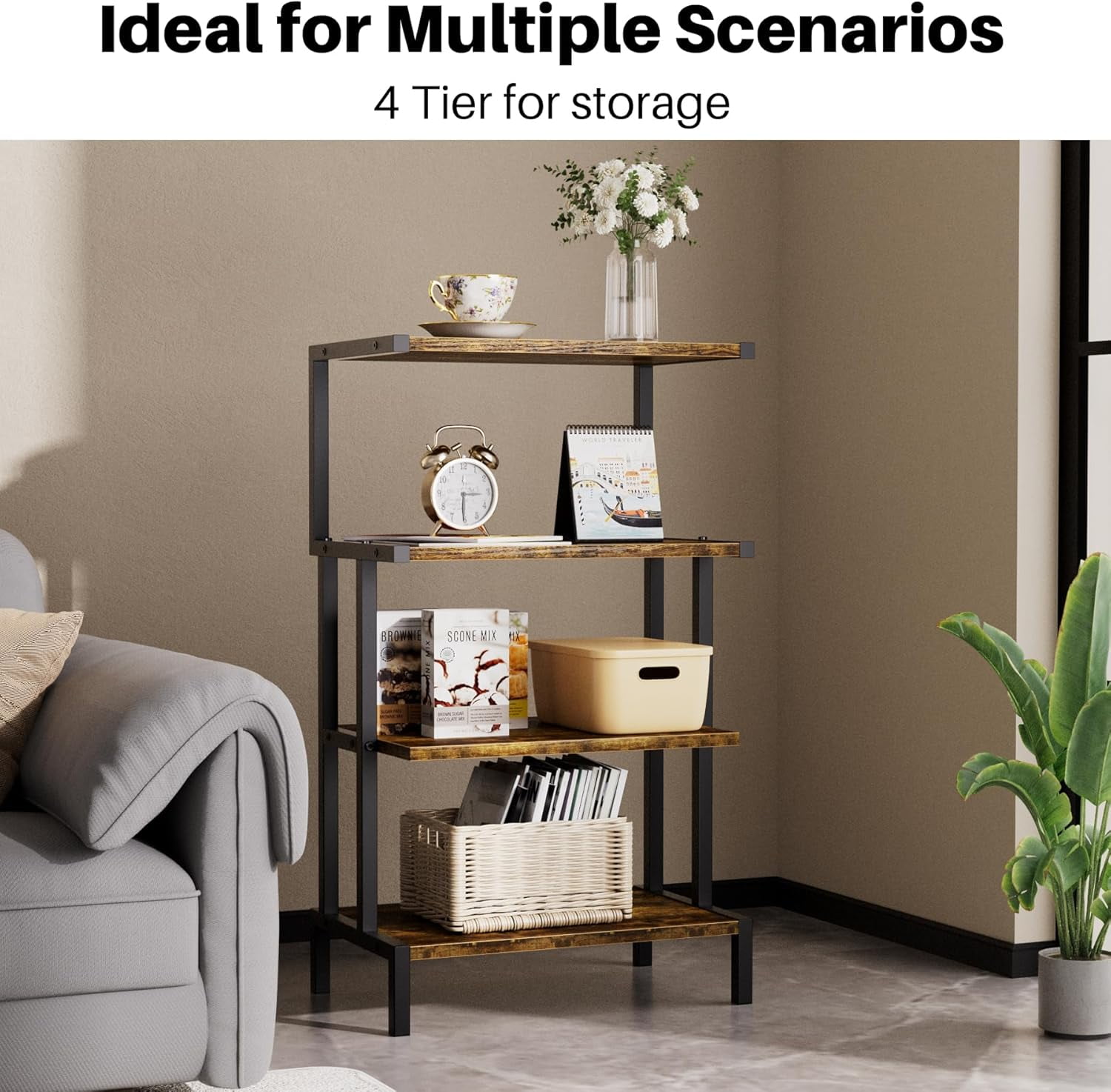 KitchenKey Game Console Stands, 4-Tier AV Media Shelf, Stereo Stand, Wood Gaming Entertainment Center Rack for Audio Video Games DVD Player Organizer Storage Shelves fit Small Space
