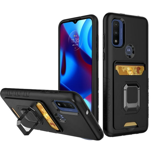 For Motorola Moto G Power 2022 Wallet Case Designed with Credit Card Holder & Stand Kickstand Ring Heavy Duty Hybrid Armor Cover ,Xpm Phone Case [Black]
