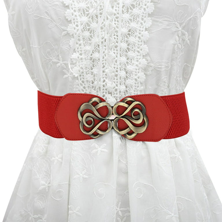 Eurzom 4 Pieces Dress Belts for Women Wide Elastic Stretch Belt Ladies  Belts for Dresses Vintage Stretchy Waistband Retro Buckle Cinch Belt, Red