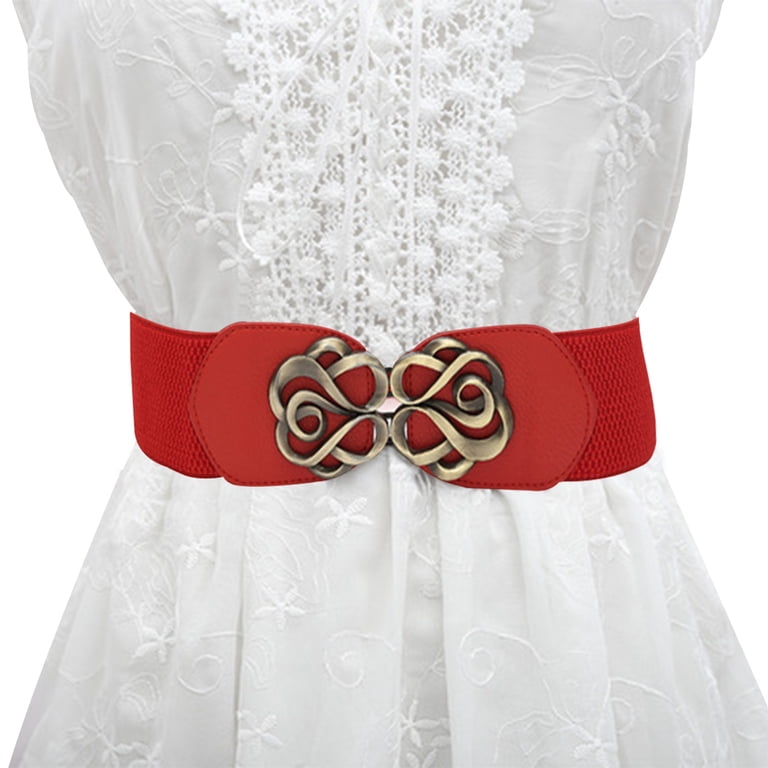 Womens Wide Buckle Stretchy Belt Vintage Elastic Dress Rose Red Wide Stretchy Vintage Waist Belt with Metal Buckle Womens  main image 2