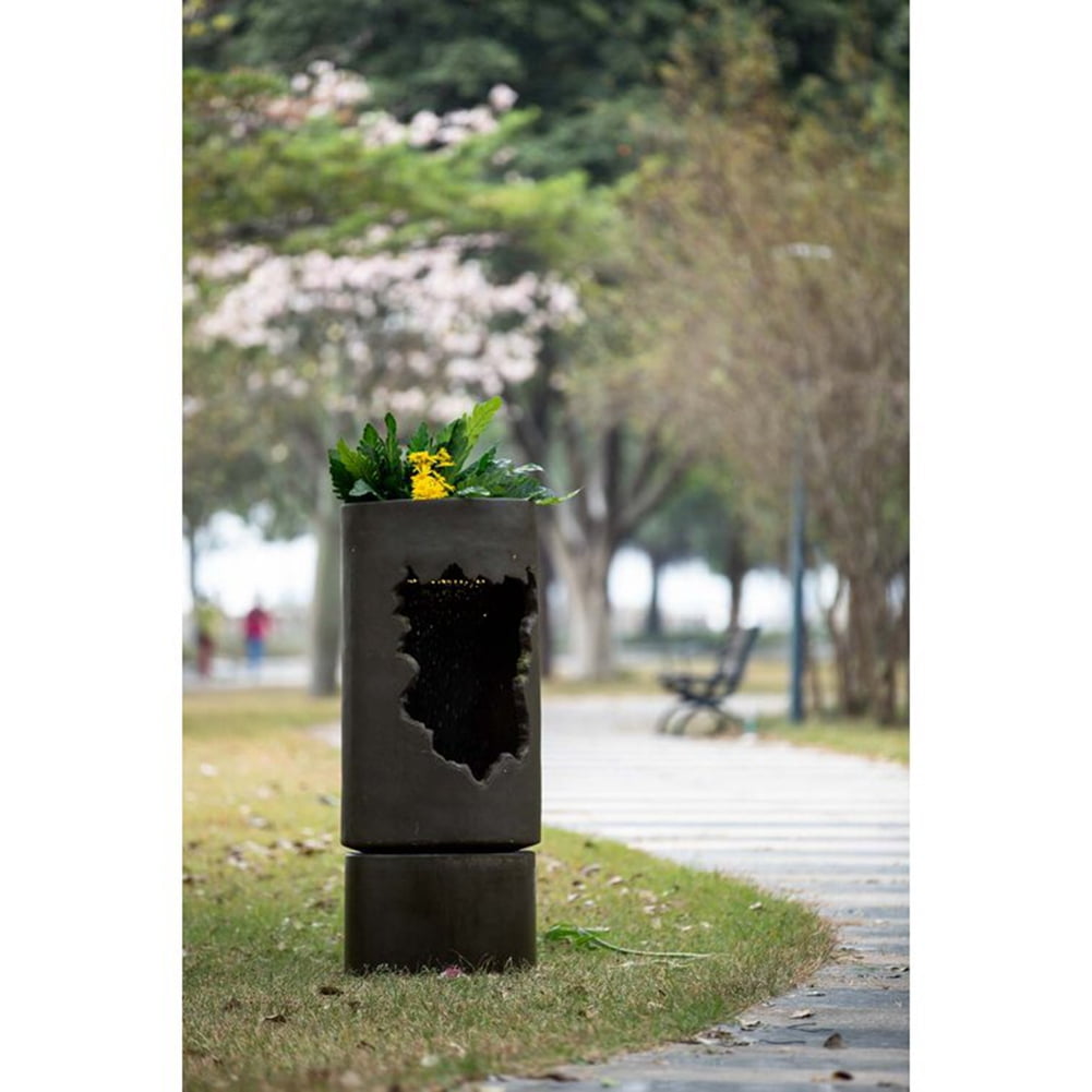 LiviNest Outdoor Water Fountain, 56.5" Tall Cement Fountain with Integrated LED Light, Recirculating Pump, DIY Flower Tray for Patio Garden Backyard Decor