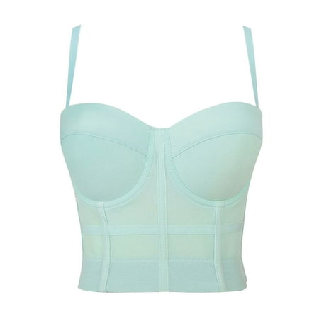 FUNUONY Women s Mesh Bustier Crop Top Push Up Corset Tops Bra Women s Fishbone Underwear Slim Fit Comfortable and Breathable Bar Green S