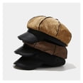 thumbnail image 2 of Corduroy Stitched Leather Brim Octagonal Hat Metal Rivet Decorate Women Winter Peaked Cap Retro Peaked Cap ,Fashion, 2 of 5