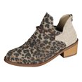 thumbnail image 1 of asddcavvf Ladies Fashion Retro Leopard Pattern Patchwork Canvas Back Zipper Thick Heel Short Boots, 1 of 9